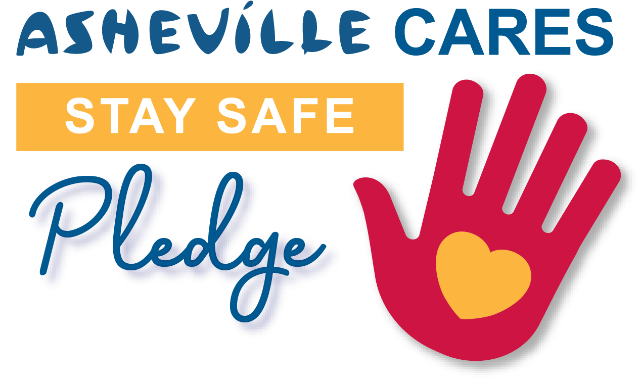 Logo for Asheville Cares Stay Safe Pledge for COVID-19 safety, from the Asheville Convention & Visitors Bureau.